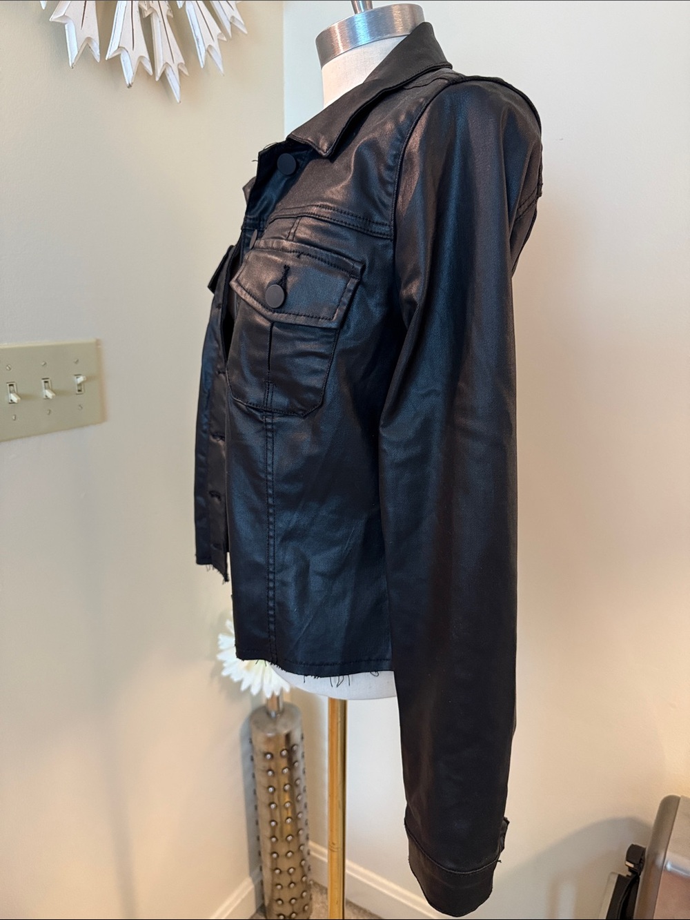Kut from the Kloth Kara Black Faux Leather Jean Jacket S - Picture 2 of 8